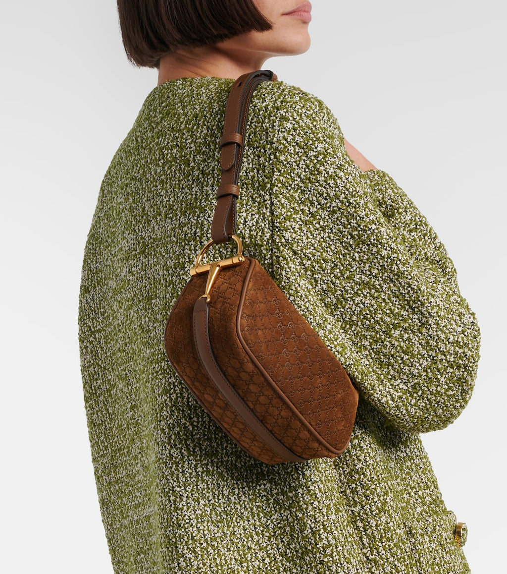 Gucci Half Horsebit Suede Shoulder Bag