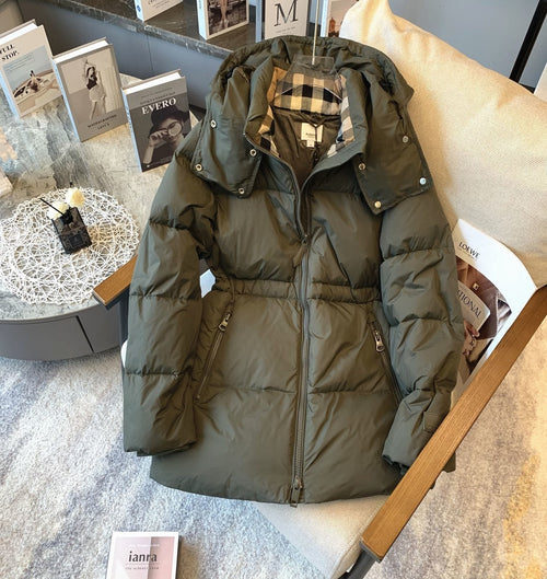Burberry Hooded Quilted Long Down Jacket — front