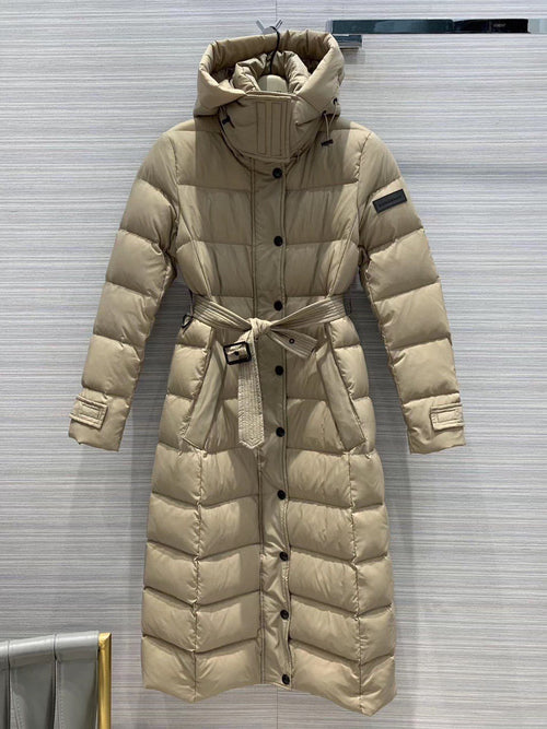 Burberry Belted Hooded Long Down Jacket — hero